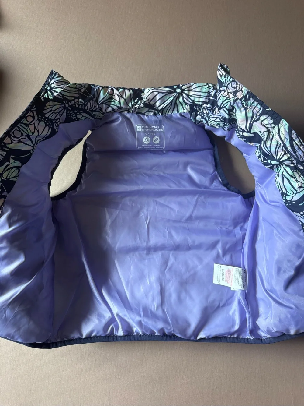 Girls Butterfly Print Puffer Vest 5/6